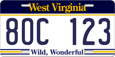WV license plate 8OC123