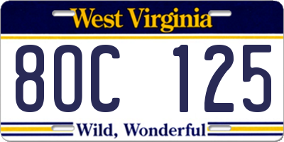 WV license plate 8OC125