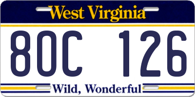 WV license plate 8OC126