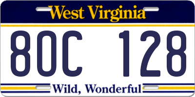 WV license plate 8OC128