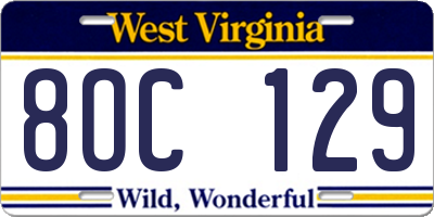 WV license plate 8OC129