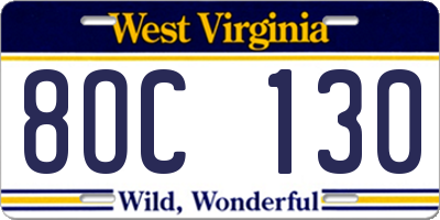 WV license plate 8OC130