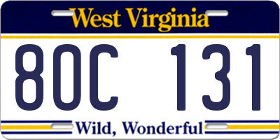 WV license plate 8OC131