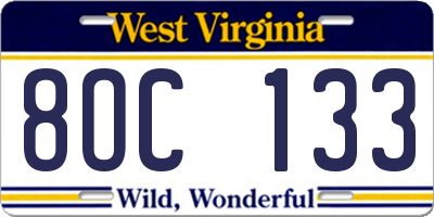 WV license plate 8OC133