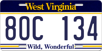 WV license plate 8OC134