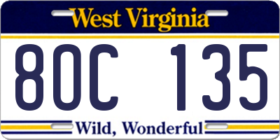 WV license plate 8OC135