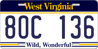 WV license plate 8OC136