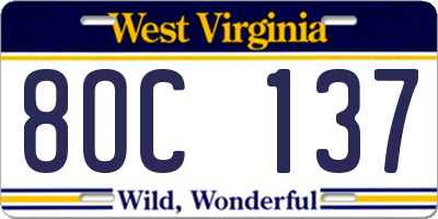 WV license plate 8OC137