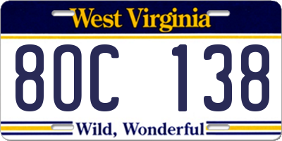 WV license plate 8OC138