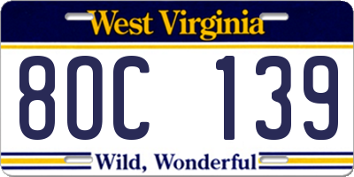 WV license plate 8OC139