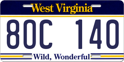WV license plate 8OC140