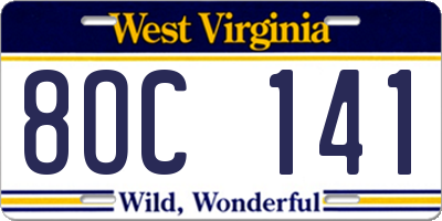 WV license plate 8OC141