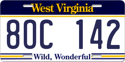 WV license plate 8OC142