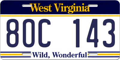 WV license plate 8OC143