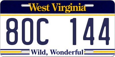 WV license plate 8OC144