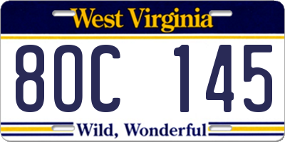 WV license plate 8OC145