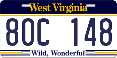 WV license plate 8OC148