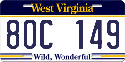 WV license plate 8OC149