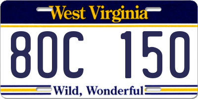 WV license plate 8OC150