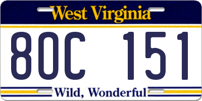 WV license plate 8OC151