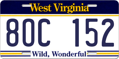 WV license plate 8OC152