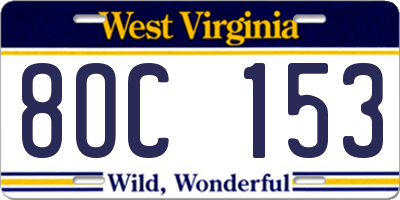 WV license plate 8OC153
