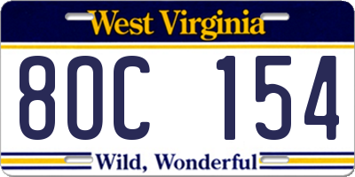 WV license plate 8OC154