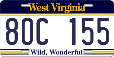 WV license plate 8OC155