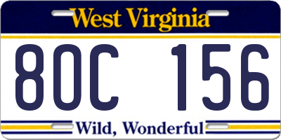 WV license plate 8OC156