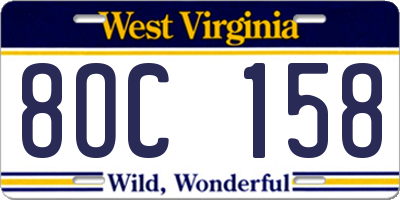 WV license plate 8OC158