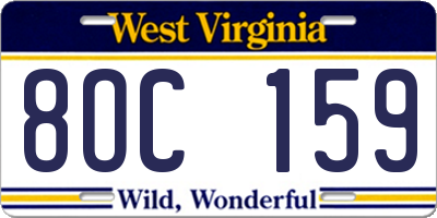 WV license plate 8OC159