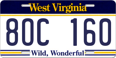 WV license plate 8OC160