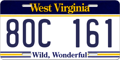 WV license plate 8OC161