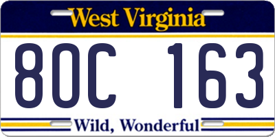 WV license plate 8OC163