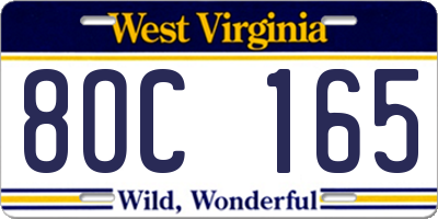 WV license plate 8OC165