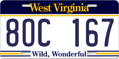 WV license plate 8OC167