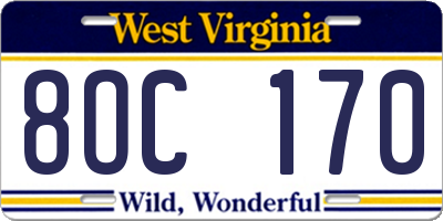 WV license plate 8OC170