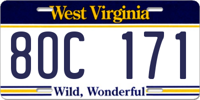 WV license plate 8OC171