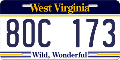 WV license plate 8OC173