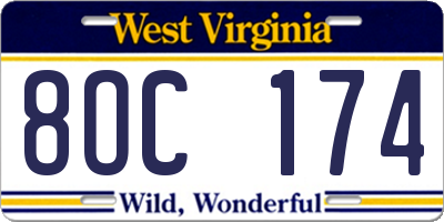 WV license plate 8OC174