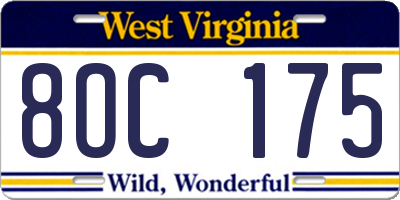 WV license plate 8OC175