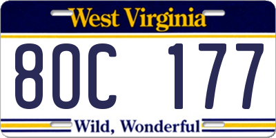WV license plate 8OC177