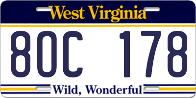 WV license plate 8OC178