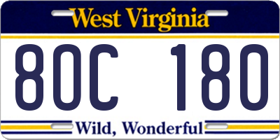 WV license plate 8OC180
