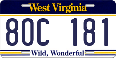 WV license plate 8OC181
