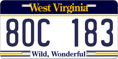 WV license plate 8OC183
