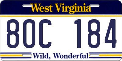 WV license plate 8OC184
