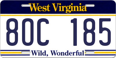 WV license plate 8OC185