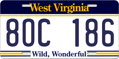 WV license plate 8OC186