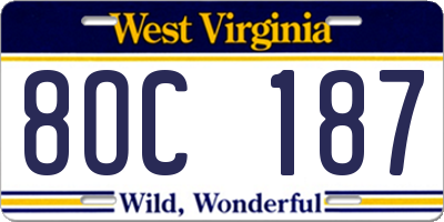 WV license plate 8OC187
